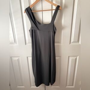 sarah pacini Charcoal Gray Stretch Crepe Square Neck Sleeveless Midi Dress 3 (L)